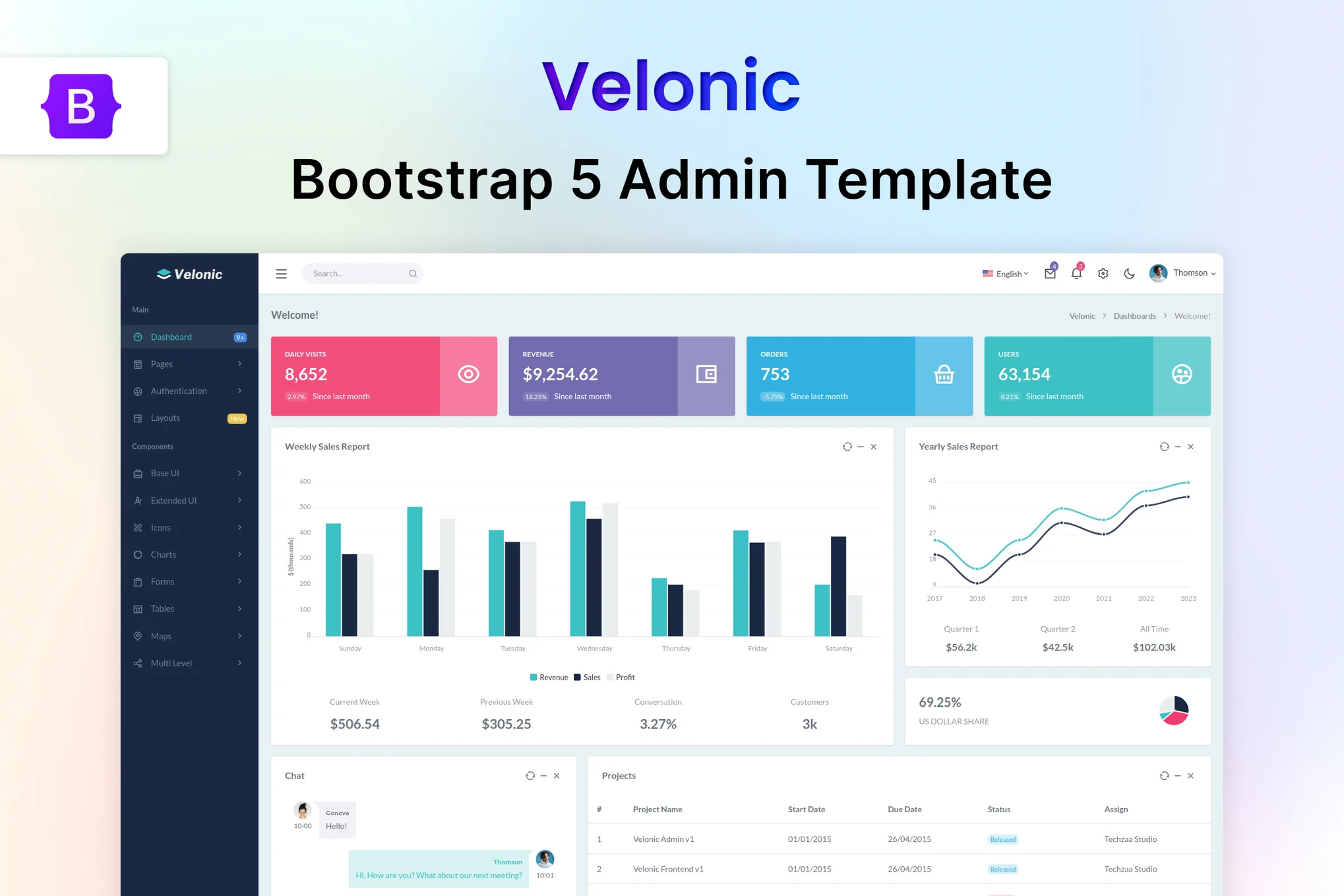 Velonic Bootstrap Admin & Dashboard Template